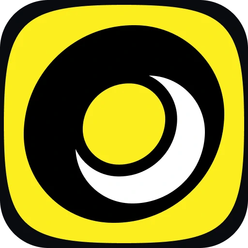 Moonwin gelb-schwarzes Logo mit kreisförmigem Symbol