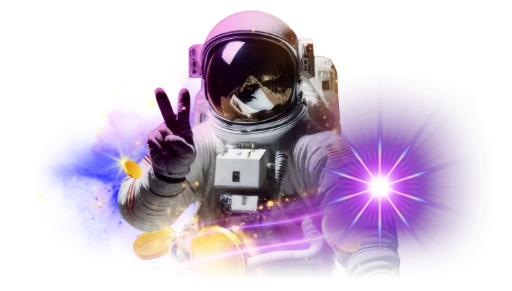 Moonwin Astronaut mit Peace-Zeichen in futuristischer Umgebung